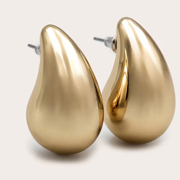 Gold Tear Drop Mini Statement Earrings - Picture 1 of 4